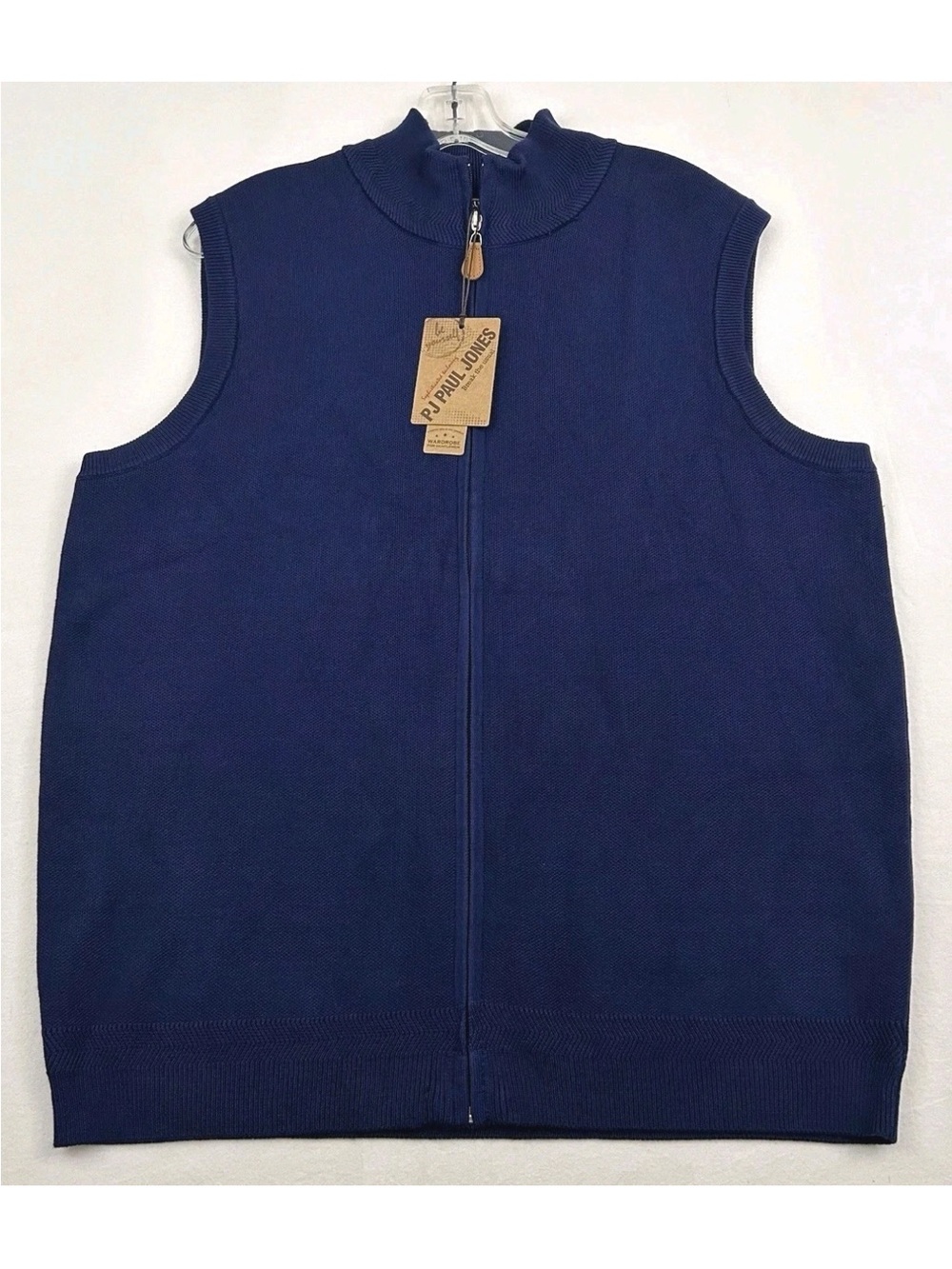 PJ Paul Jones Sleeveless Full Zip Sweater Golf Vest Mock Collar Blue XL